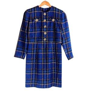 Vintage Santa Fe Blue Plaid Tweed Dress